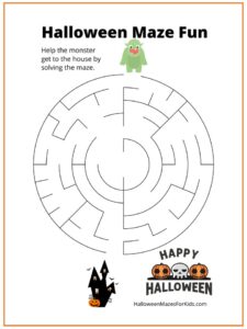 Green Furry Monster Maze for Kids Happy Halloween